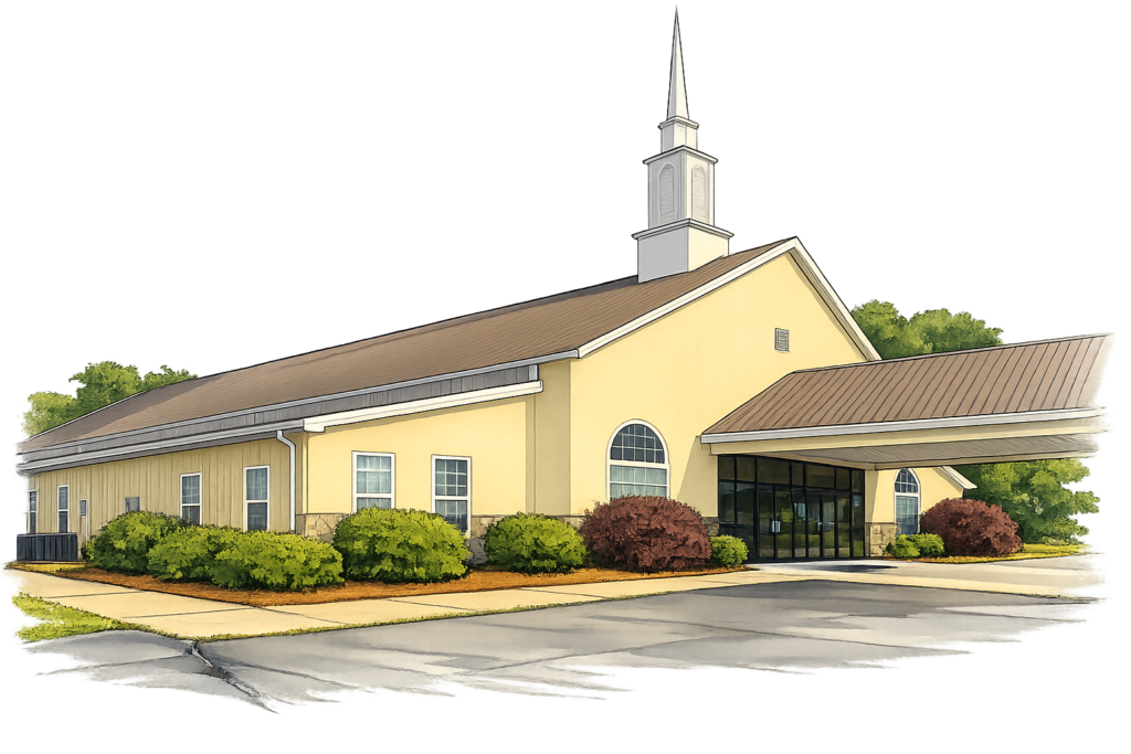 vector style image of the dillon road church building